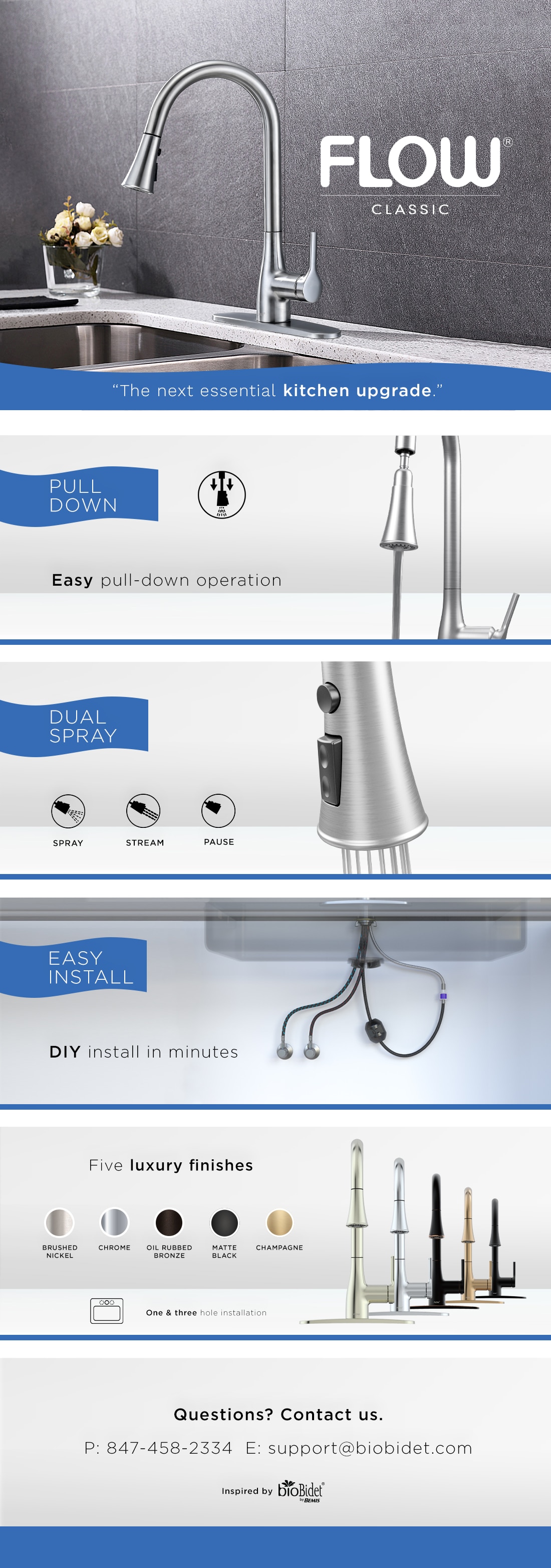 FLOW Classic Series Single-Handle Standard Kitchen Faucet in Brushed ...